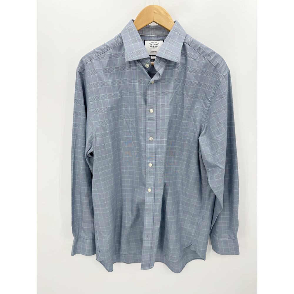 Charles Tyrwhitt Mens 16.5 36 Blue Classic Fit Egyptian Cotton Dress Shirt Plaid